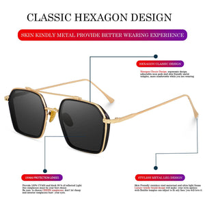 Dervin UV Protected Full Rim Hexagonal Polygon Sunglasses for Men - Dervin