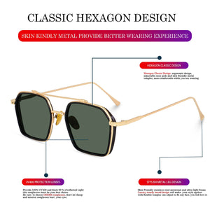 Dervin UV Protected Full Rim Hexagonal Polygon Sunglasses for Men - Dervin