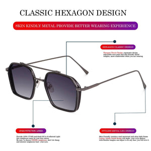 Dervin UV Protected Full Rim Hexagonal Polygon Sunglasses for Men - Dervin