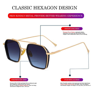 Dervin UV Protected Full Rim Hexagonal Polygon Sunglasses for Men - Dervin