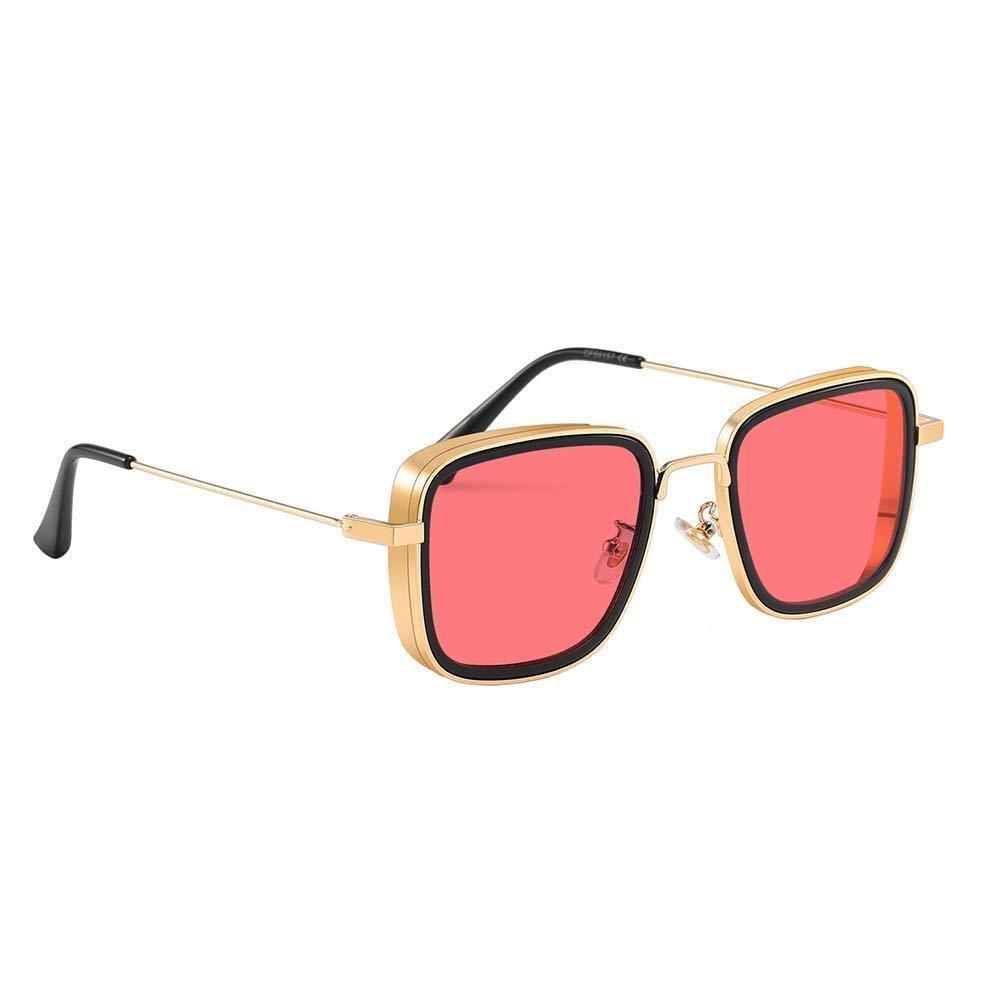 Dervin Kabir Singh Inspired Lightweight Unisex Square Sunglasses (Gold-Red) - Dervin