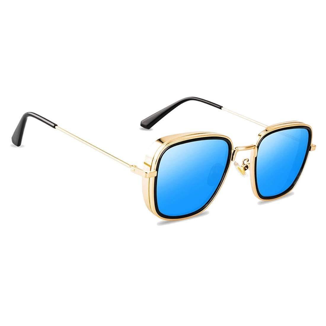 Dervin Kabir Singh Inspired Lightweight Unisex Square Sunglasses (Gold-Blue Mirror) - Dervin