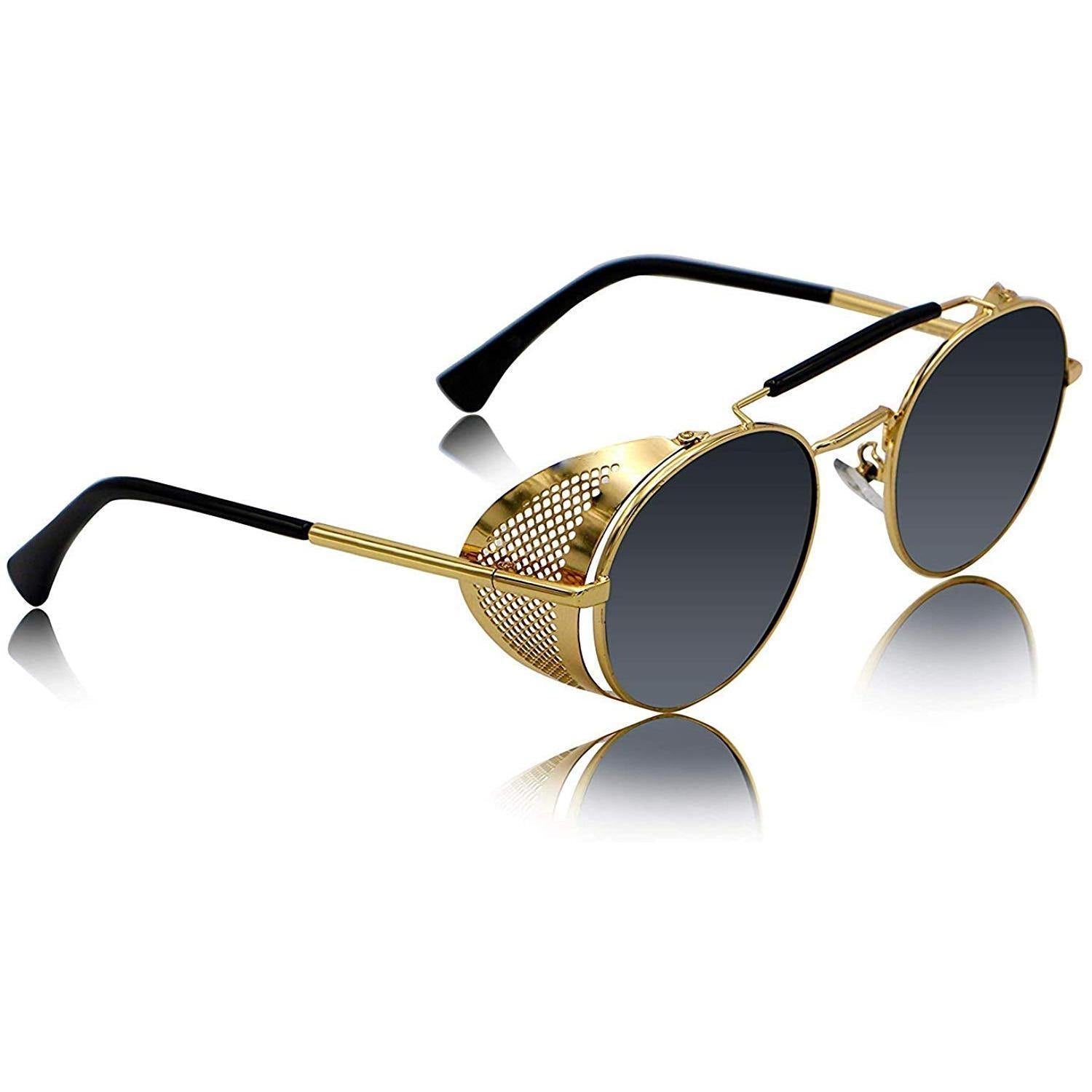 Dervin Retro Side Shield Round Unisex Sunglass (Gold-Black) - Dervin