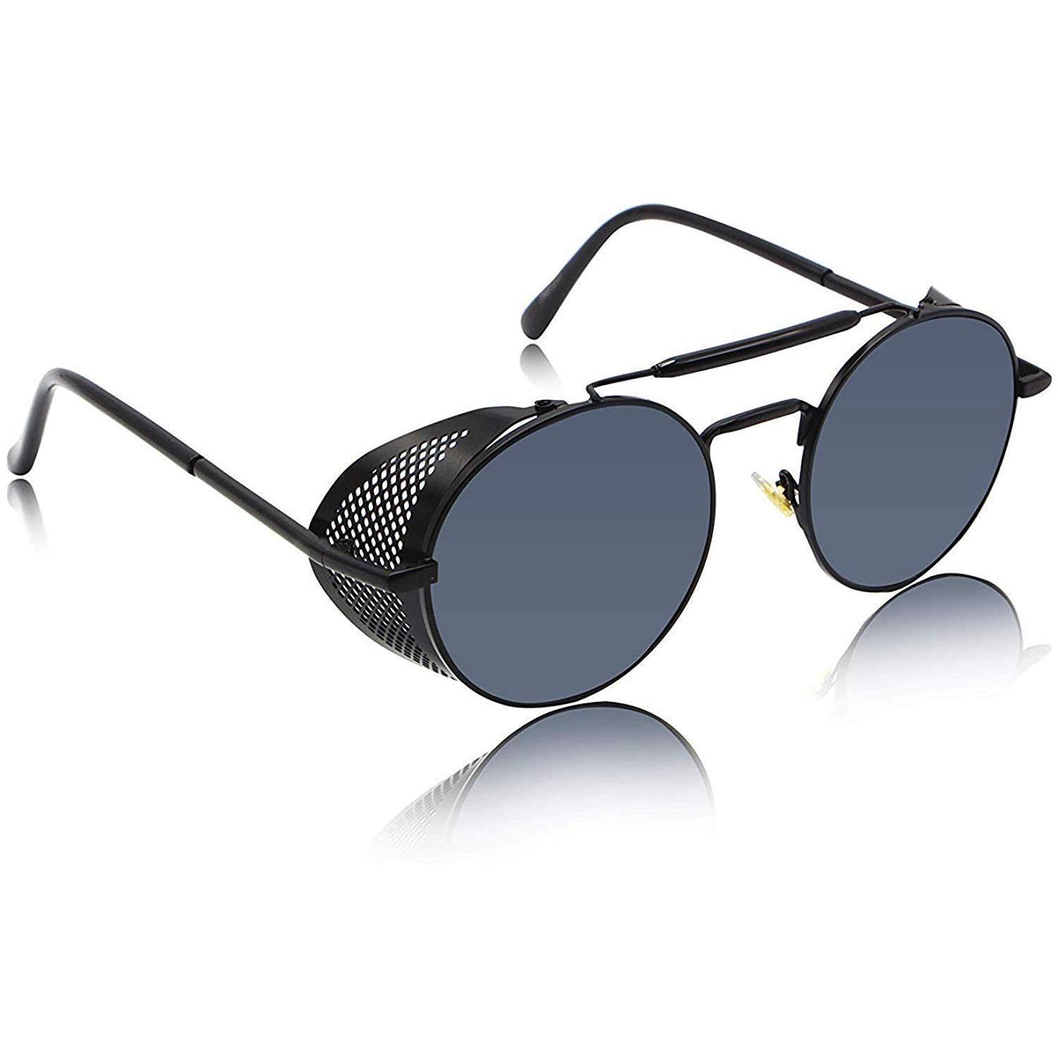 Dervin Retro Side Shield Round Unisex Sunglass (Black) - Dervin