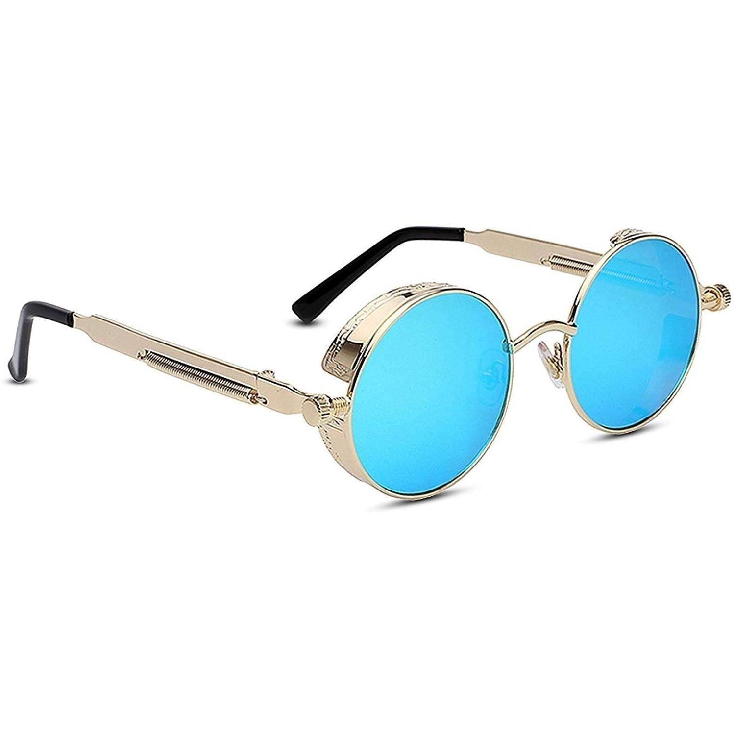 Dervin Retro Metal Round Unisex Sunglass (Blue) - Dervin