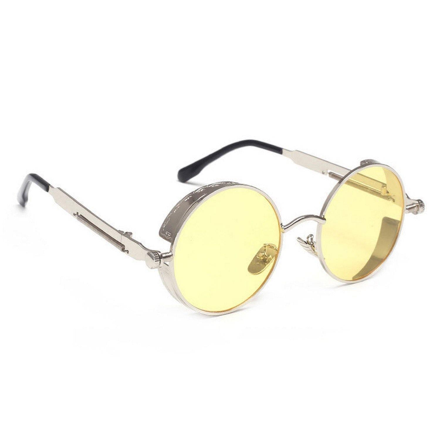 Dervin Retro Metal Round Unisex Sunglass (Yellow) - Dervin
