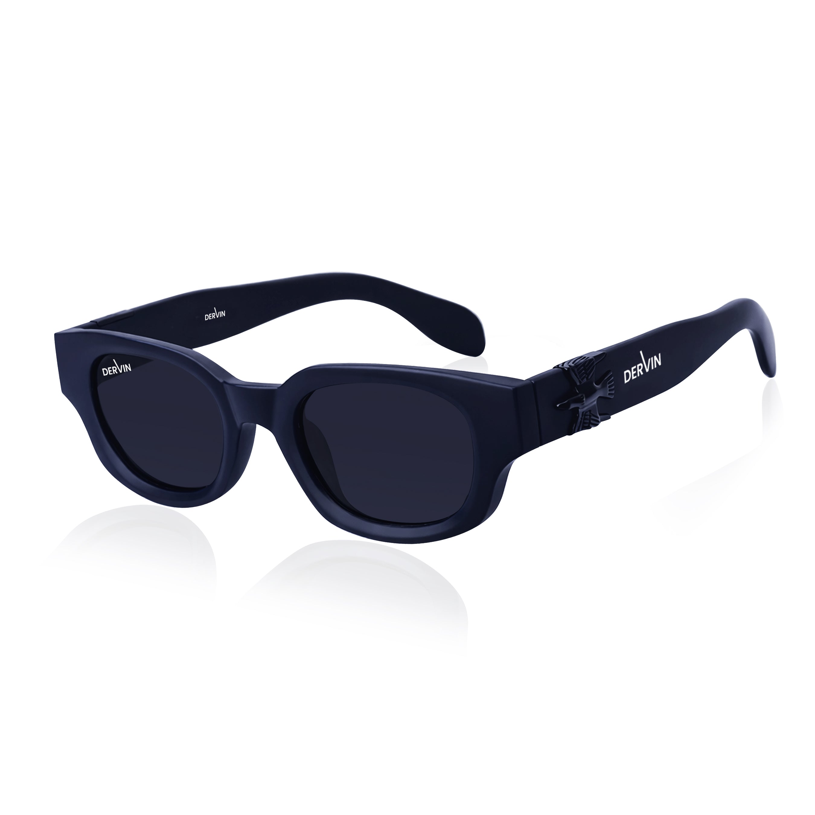 Dervin UV Protection Polarized Rounded Rectangle Sunglasses for Men and Women (Black-Black)
