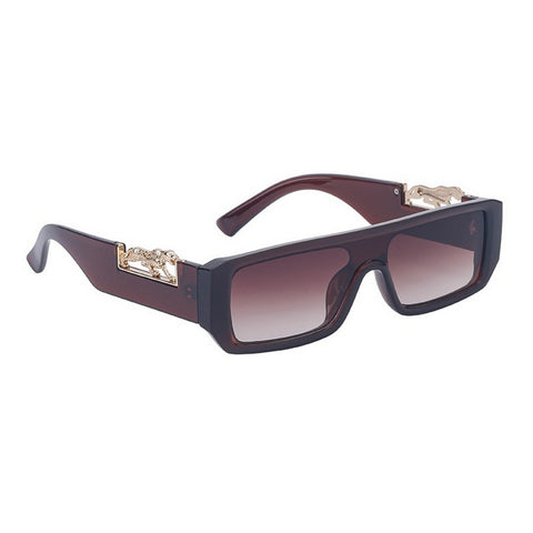 Dervin UV Protection Rectangular wide leg Leopard Decorated Arms Sunglasses for Men and Women - Dervin
