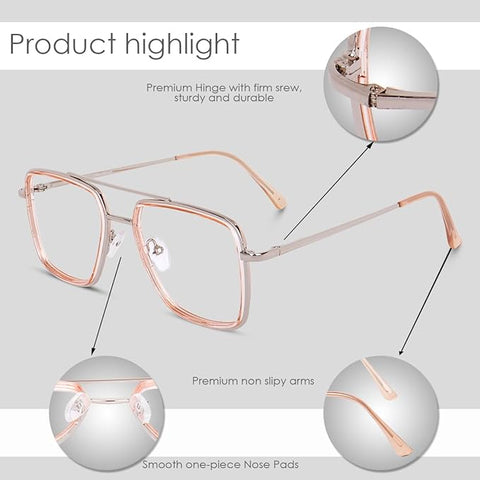 Dervin Blue Light Blocking Blue Cut Zero Power anti-glare Retro Square Eyeglasses, Frame for Eye Protection from UV by Computer/Tablet/Mobile/Laptop