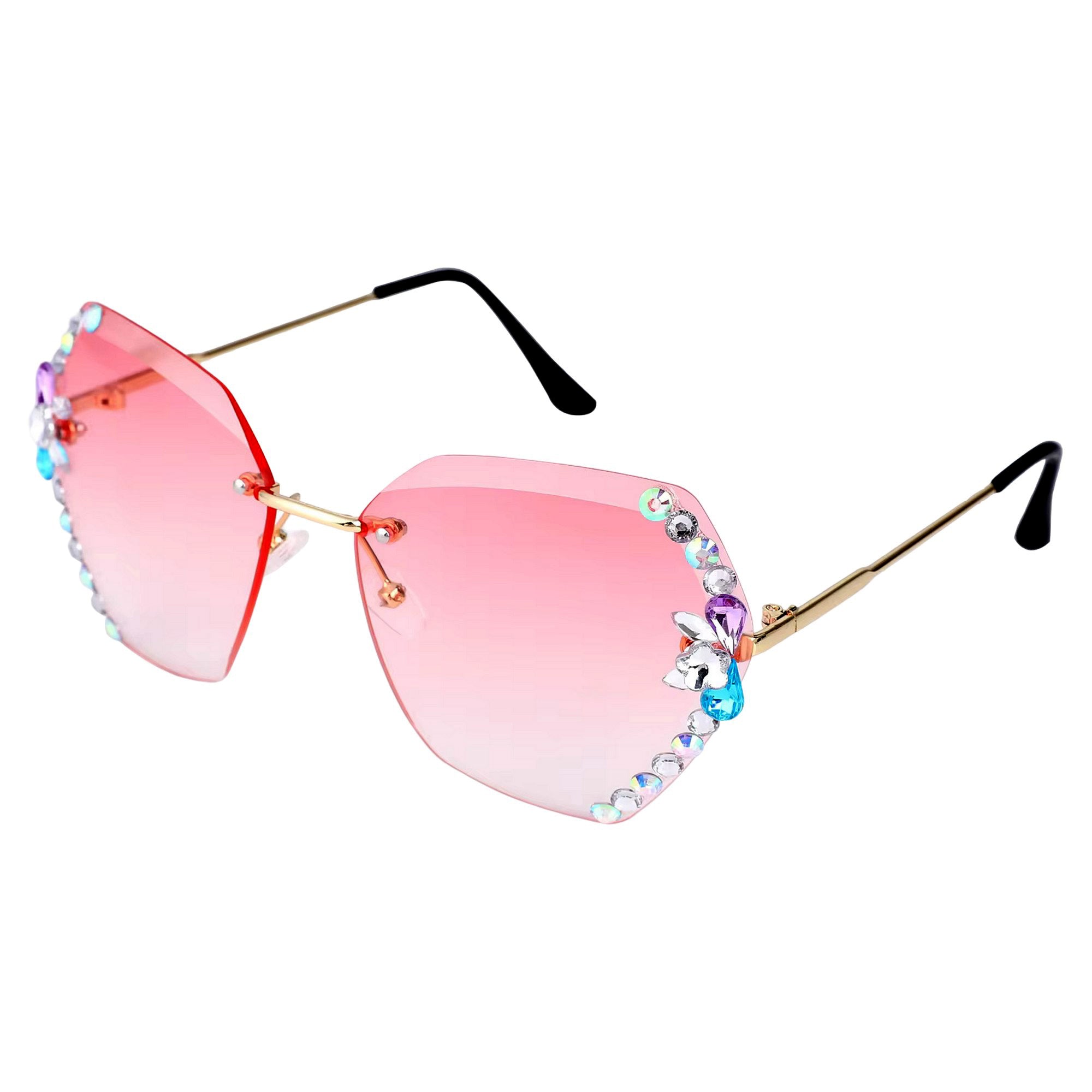 Dervin Sunglasses for Women – UV400 Protection, Rimless Flower Diamond-Cut Lens, Trendy Driving Shades for Women (Oversized)