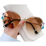 Dervin Sunglasses for Women – UV400 Protection, Rimless Flower Diamond-Cut Lens, Trendy Driving Shades for Women (Oversized)