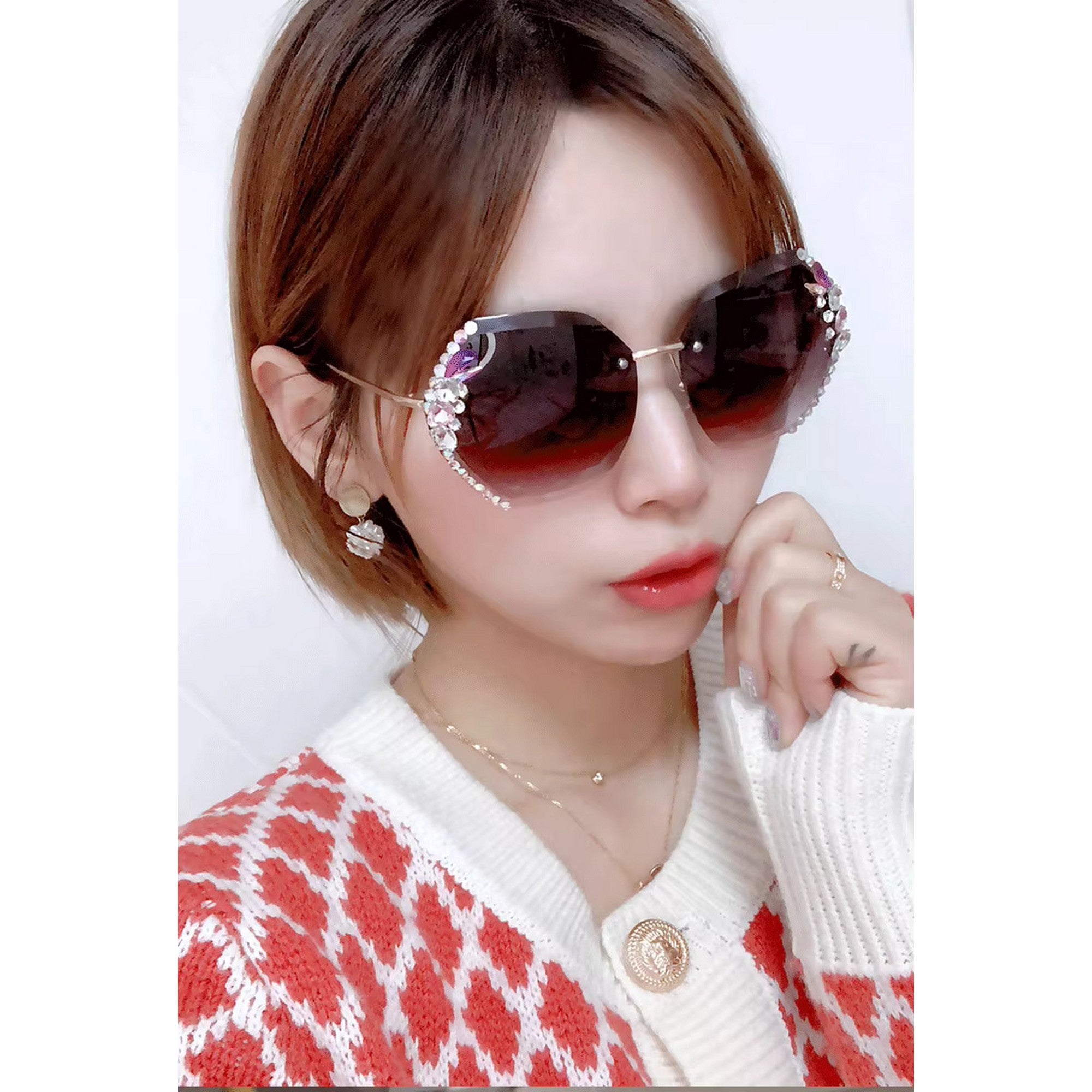Dervin Sunglasses for Women – UV400 Protection, Rimless Flower Diamond-Cut Lens, Trendy Driving Shades for Women (Oversized)