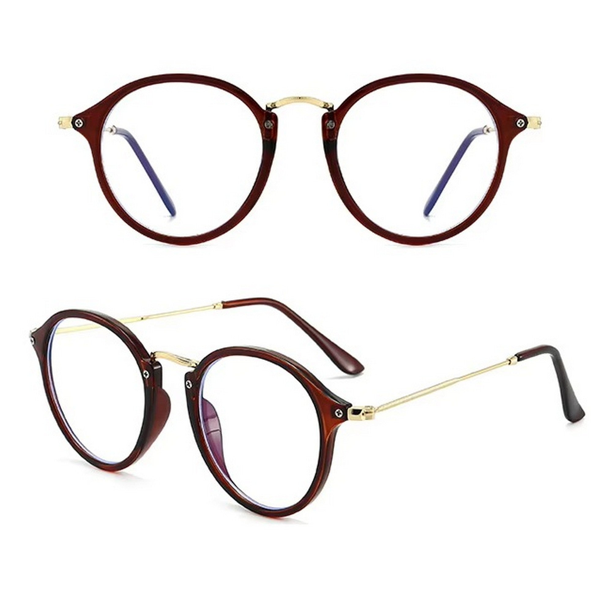 Dervin Zero Power Computer Bluelight Blocking Glasses For Men and Women | Blue Cut Computer Glasses | Anti Glare, Lightweight & Blocks Harmful Rays | Full Rim Round | 100% UV Protected