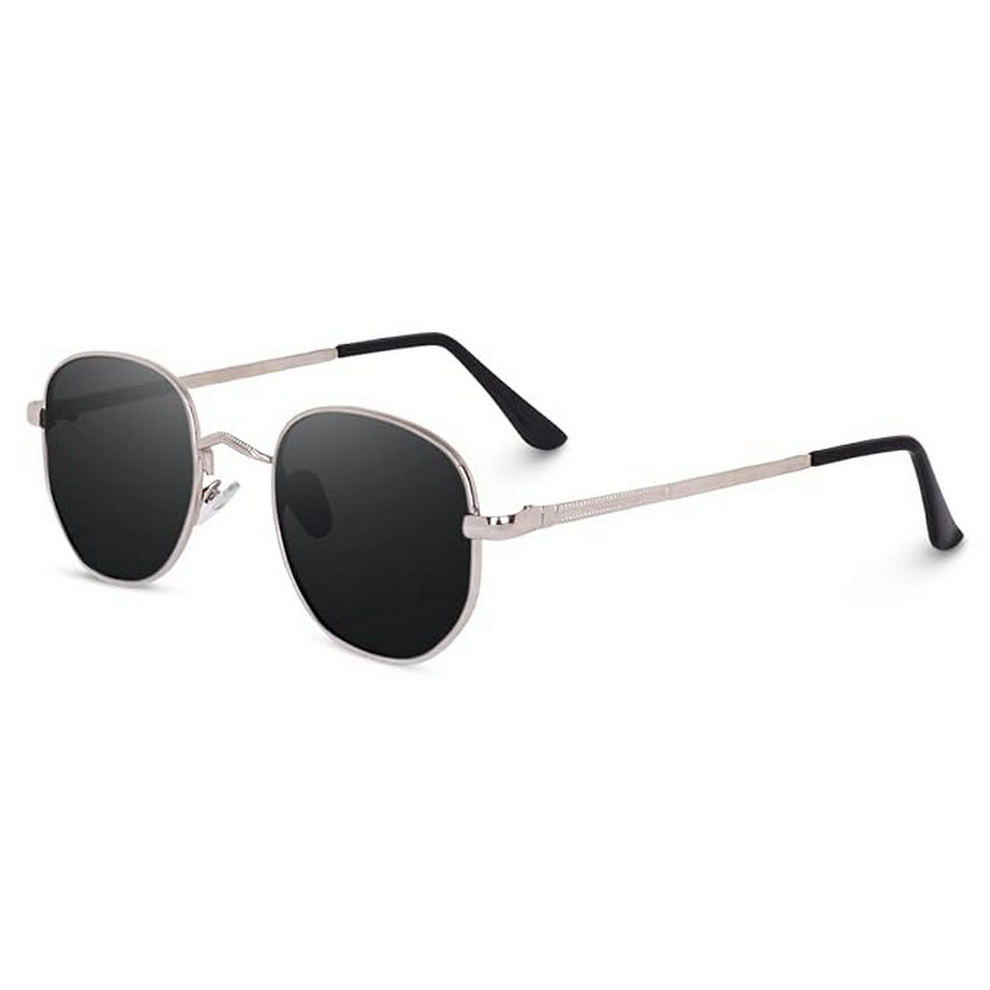 Dervin UV Protected Hexagonal Sunglasses for Men and Women (Silver-Black)