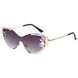 Dervin Cat Eye Sunglasses for Women – UV400 Protection, Rimless Flower Diamond-Cut Lens, Trendy Driving Shades for Women
