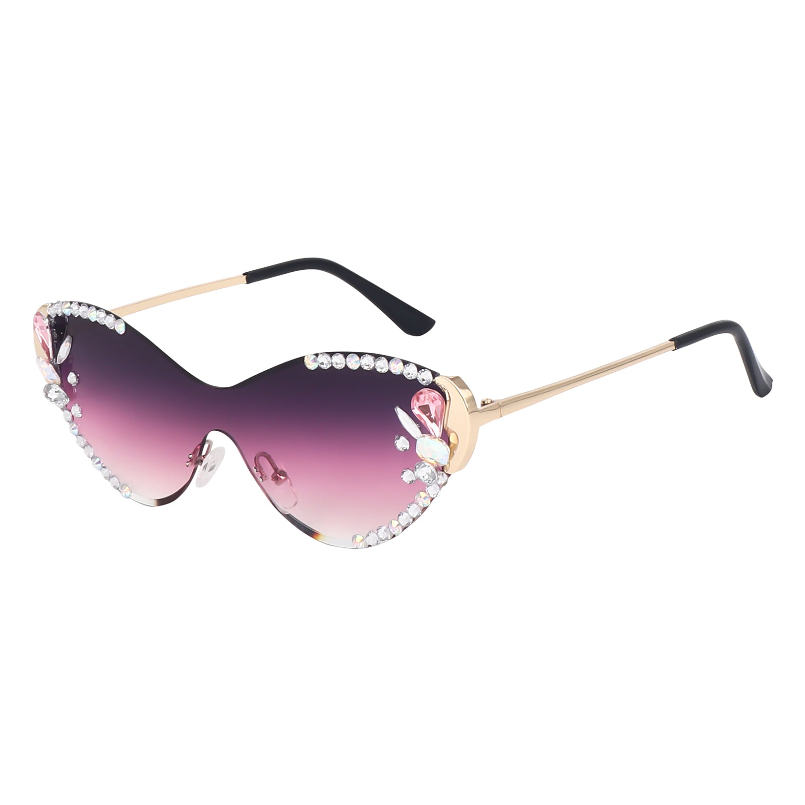Dervin Cat Eye Sunglasses for Women – UV400 Protection, Rimless Flower Diamond-Cut Lens, Trendy Driving Shades for Women