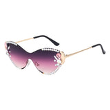 Dervin Cat Eye Sunglasses for Women – UV400 Protection, Rimless Flower Diamond-Cut Lens, Trendy Driving Shades for Women
