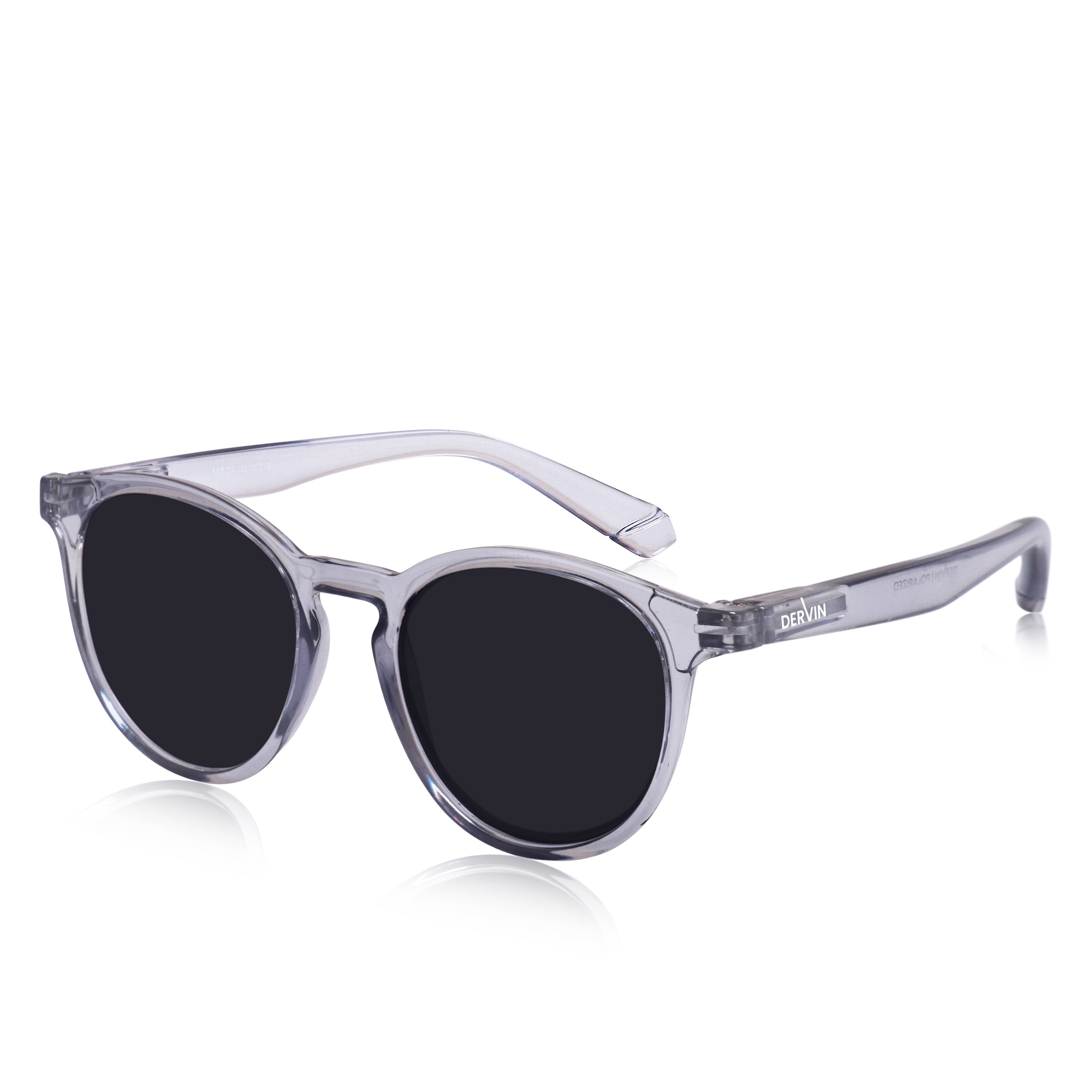 Dervin UV Protected Full Rim Round Polarized Sunglasses for Men & Women (Black-Black)