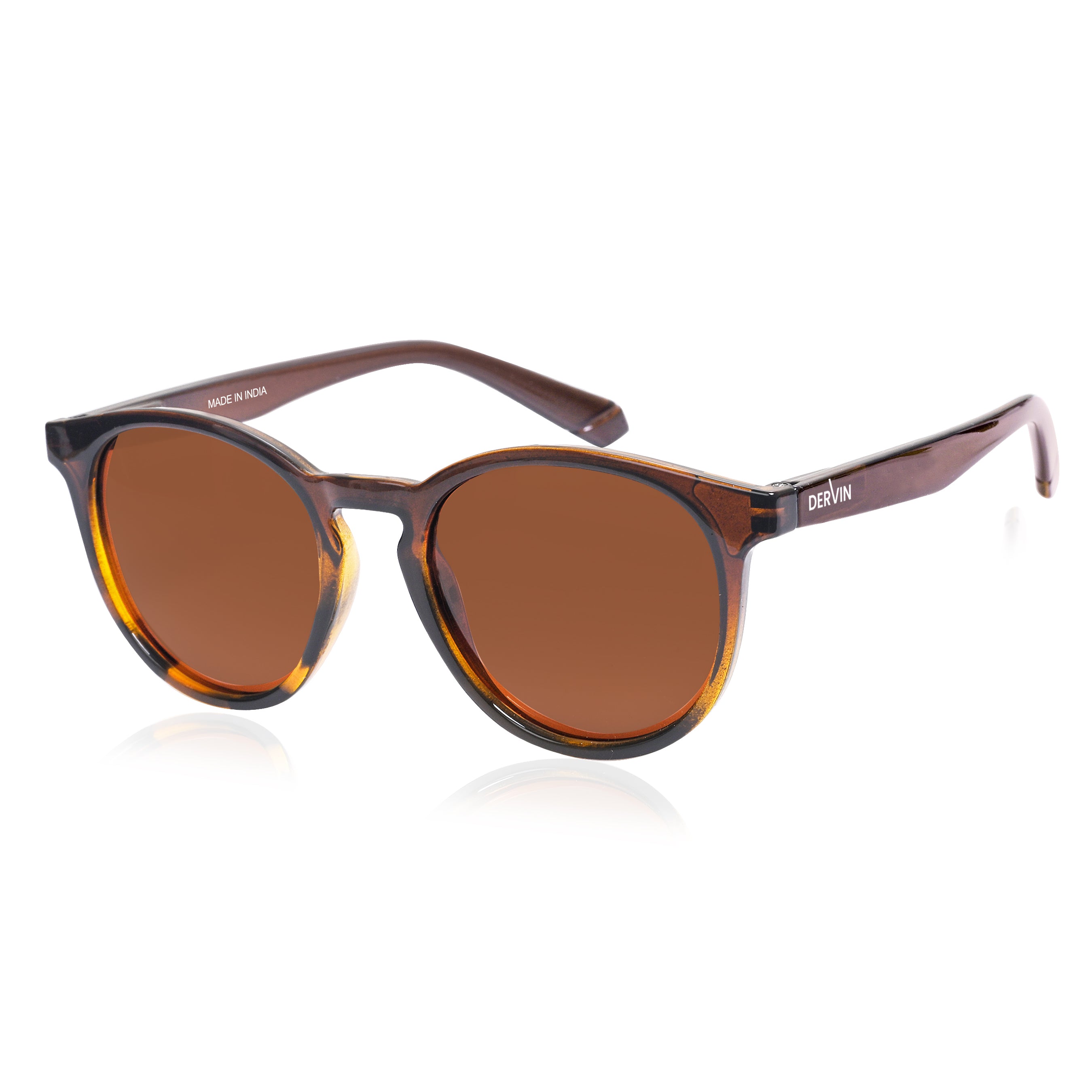 Dervin UV Protected Full Rim Round Polarized Sunglasses for Men & Women (Black-Black)