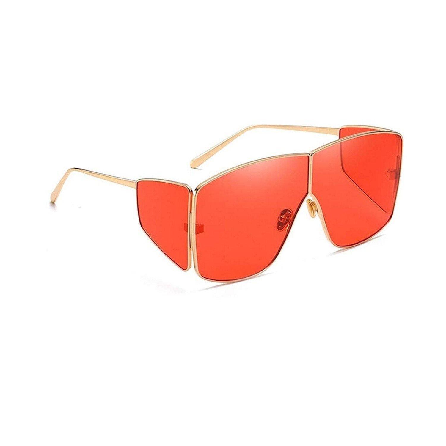 Dervin Badshah, Sahil Khan Inspired Oversized Unisex Sunglasses (Gold-Red, Large) - Dervin