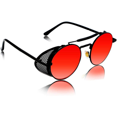 Dervin Retro Side Shield Round Unisex Sunglasses (Red Lens) - Dervin